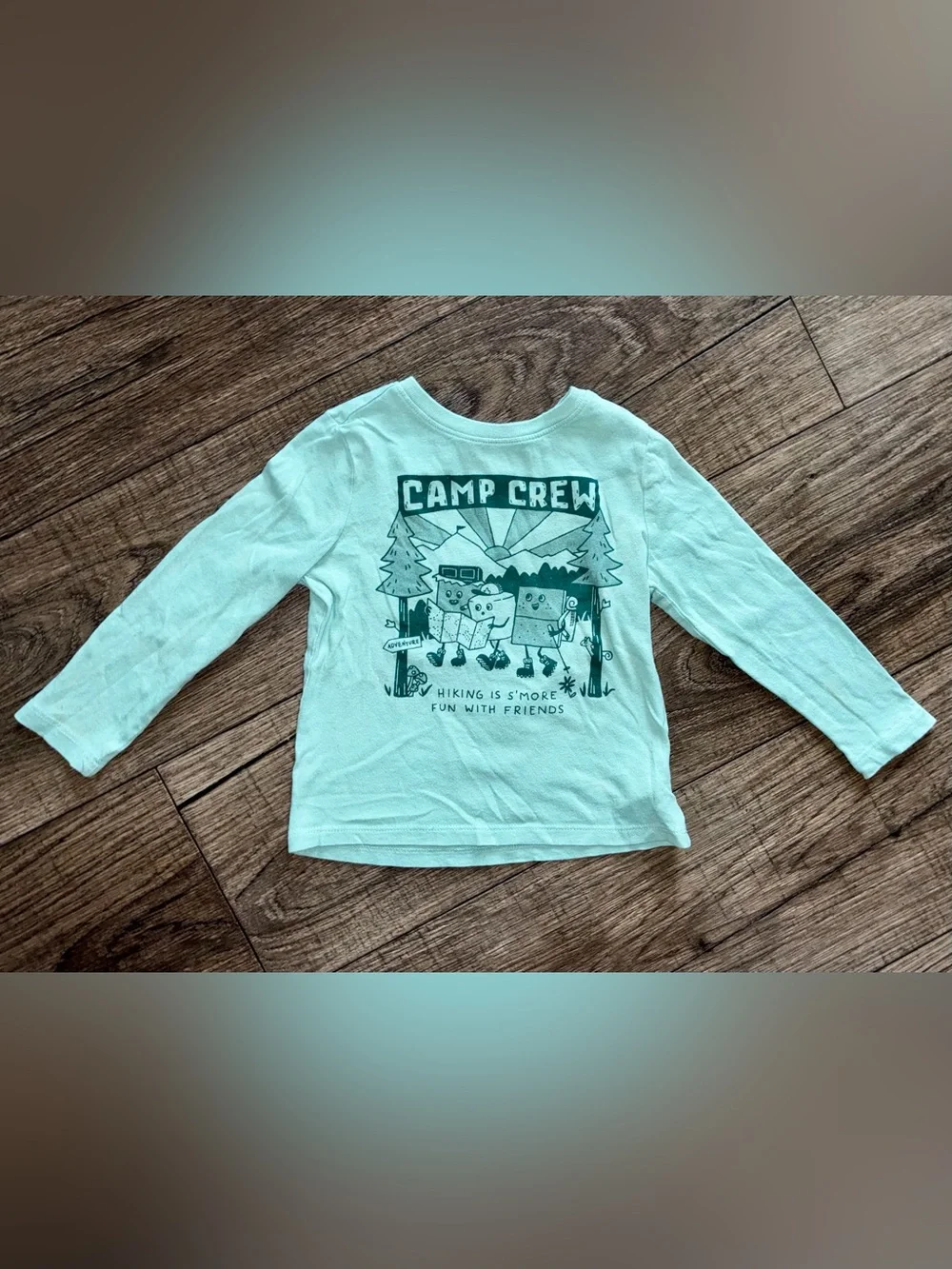 Old Navy Mint Green Camp Crew Long Sleeve Graphic Tee